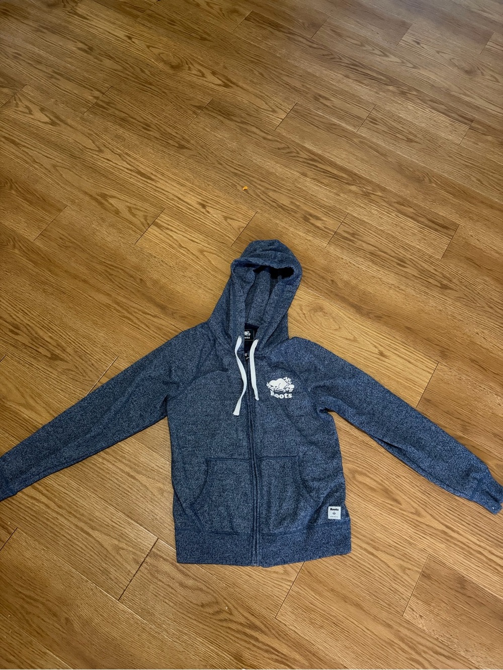 Roots Navy Heather Zip Hoodie with White Logo